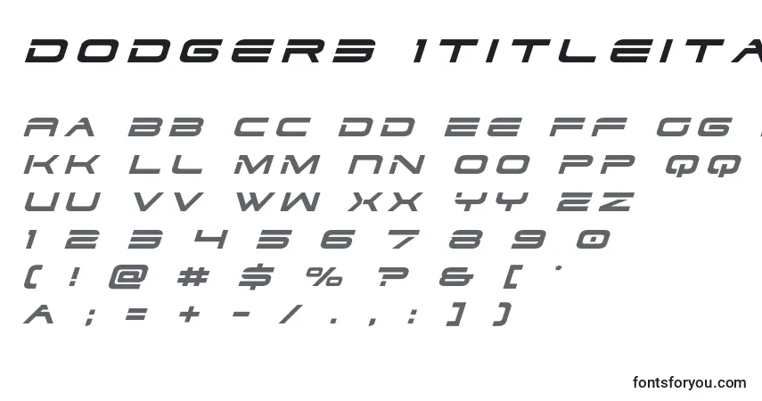 Czcionka Dodger3 1titleital – alfabet, cyfry, specjalne znaki