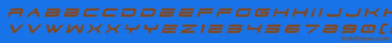 フォントdodger3 1titleital – 茶色の文字が青い背景にあります。