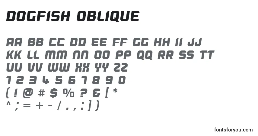 Schriftart Dogfish Oblique – Alphabet, Zahlen, spezielle Symbole