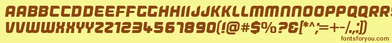 フォントDogfish Oblique – 茶色の文字が黄色の背景にあります。