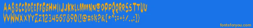 DOKTOR terrorフォントについての詳細 フォントDOKTOR terror – オレンジ色の文字が青い背景にあります。