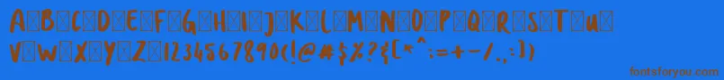 フォントDOLANAN – 茶色の文字が青い背景にあります。