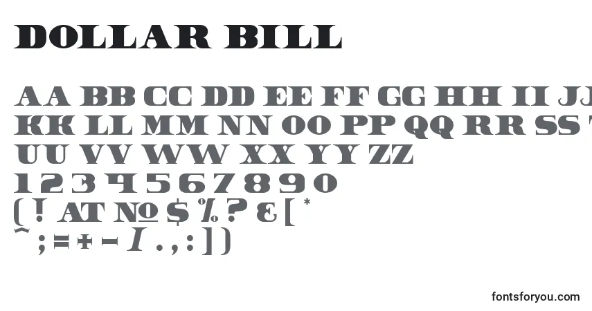 Schriftart Dollar Bill – Alphabet, Zahlen, spezielle Symbole