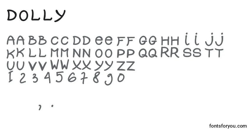 A fonte Dolly – alfabeto, números, caracteres especiais