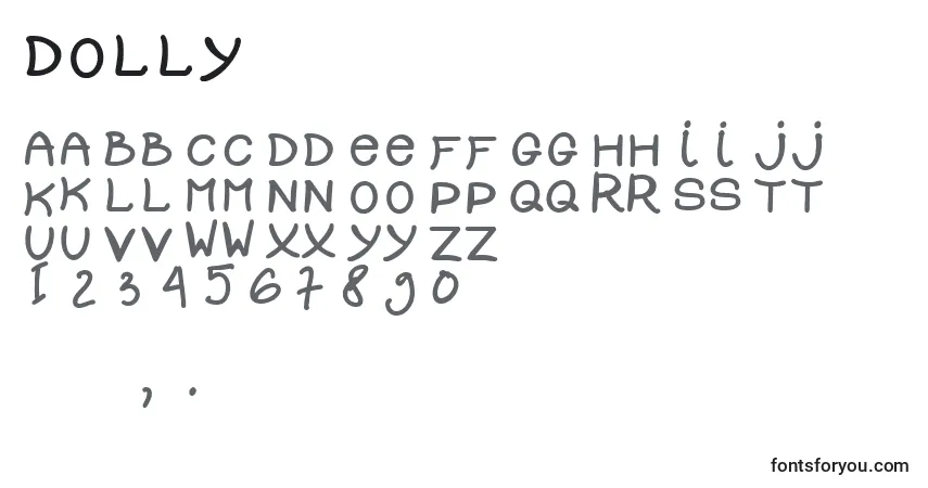 A fonte Dolly (125327) – alfabeto, números, caracteres especiais