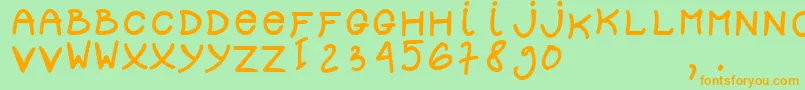 フォントdolly – オレンジの文字が緑の背景にあります。