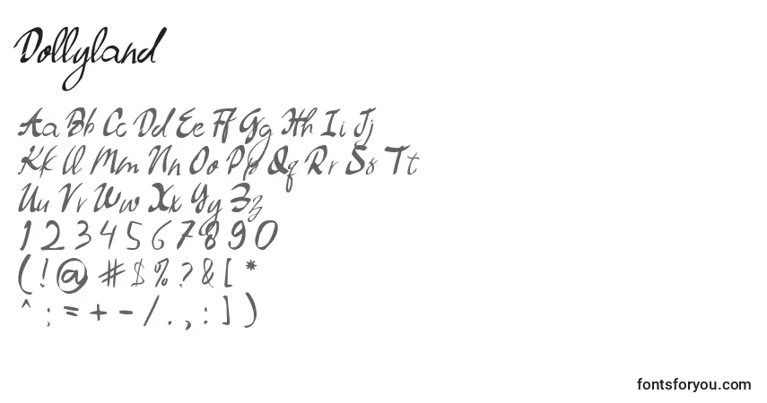 Schriftart Dollyland – Alphabet, Zahlen, spezielle Symbole
