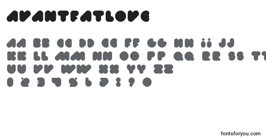 Schriftart Avantfatlove – Alphabet, Zahlen, spezielle Symbole