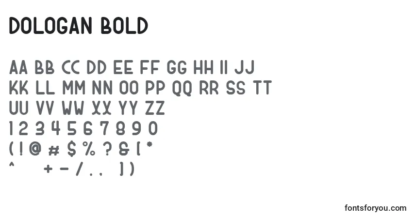 Schriftart Dologan bold – Alphabet, Zahlen, spezielle Symbole