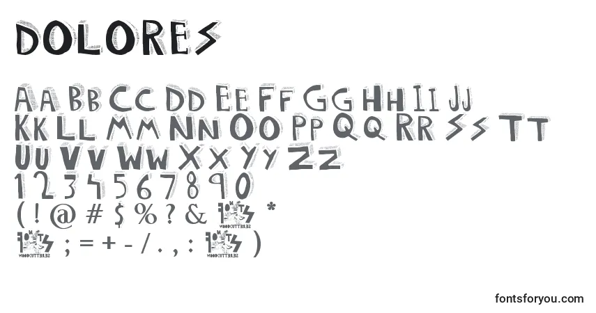 Czcionka DOLORES – alfabet, cyfry, specjalne znaki