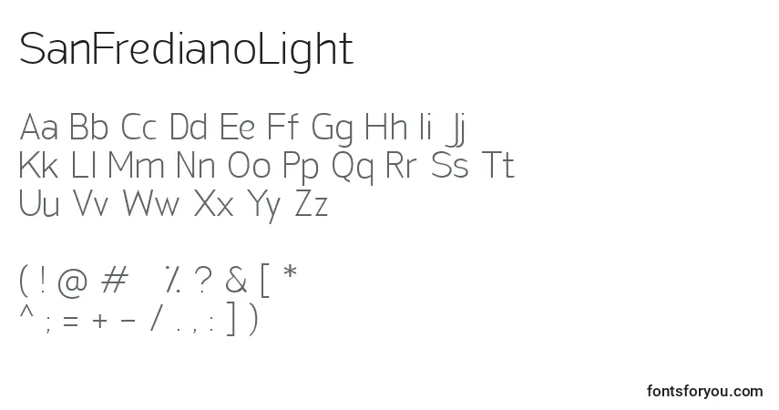 A fonte SanFredianoLight – alfabeto, números, caracteres especiais
