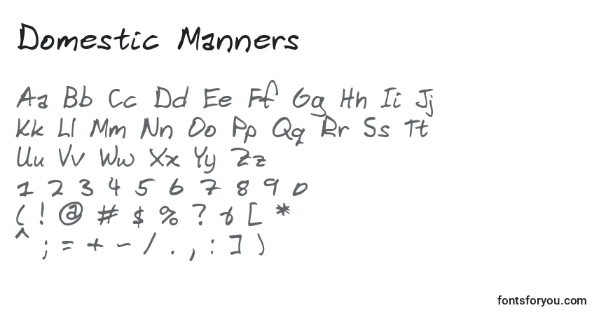 Schriftart Domestic Manners – Alphabet, Zahlen, spezielle Symbole