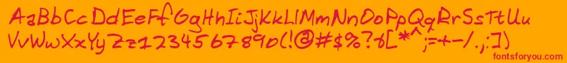 Czcionka Domestic Manners – czerwone czcionki na pomarańczowym tle