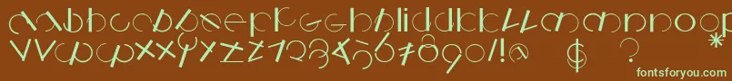 フォントLogomatique – 緑色の文字が茶色の背景にあります。