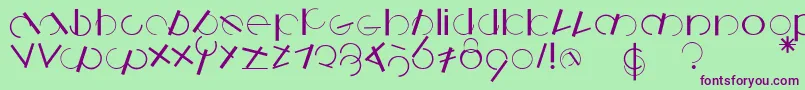 フォントLogomatique – 緑の背景に紫のフォント