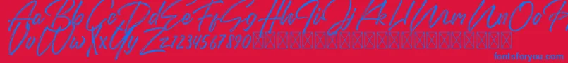 DomillionBrushFree-Schriftart – Blaue Schriften auf rotem Hintergrund