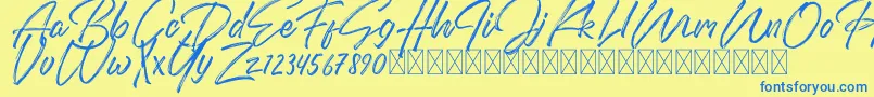 DomillionBrushFree-Schriftart – Blaue Schriften auf gelbem Hintergrund