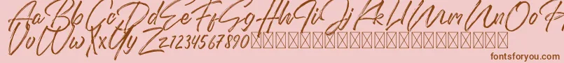 DomillionBrushFree-Schriftart – Braune Schriften auf rosa Hintergrund