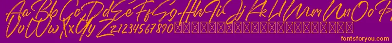 DomillionBrushFree-Schriftart – Orangefarbene Schriften auf violettem Hintergrund