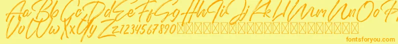 DomillionBrushFree-Schriftart – Orangefarbene Schriften auf gelbem Hintergrund