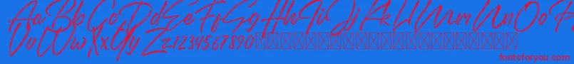 DomillionBrushFree-Schriftart – Rote Schriften auf blauem Hintergrund