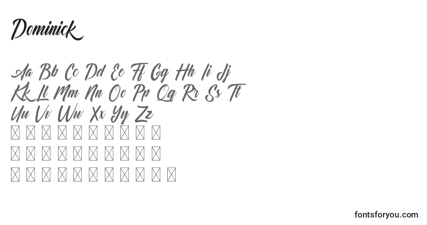 Шрифт Dominick – алфавит, цифры, специальные символы