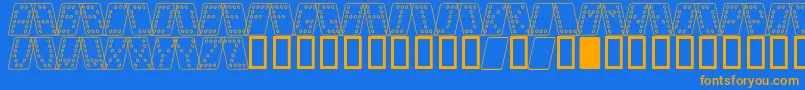 Weitere Informationen zur Domino o-Schriftart Domino o-Schriftart – Orangefarbene Schriften auf blauem Hintergrund