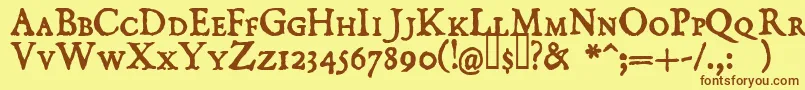 DOMISC  -Schriftart – Braune Schriften auf gelbem Hintergrund