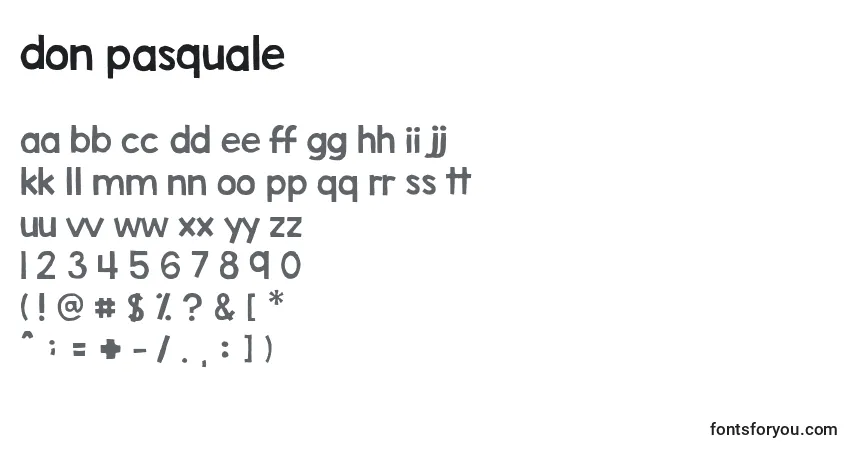 Schriftart Don Pasquale – Alphabet, Zahlen, spezielle Symbole