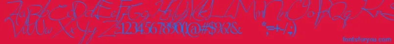 donatas script Font – Blue Fonts on Red Background