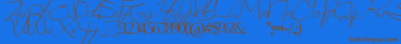 donatas script-Schriftart – Braune Schriften auf blauem Hintergrund