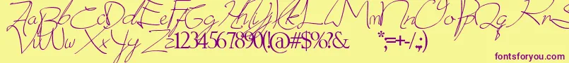 donatas script Font – Purple Fonts on Yellow Background