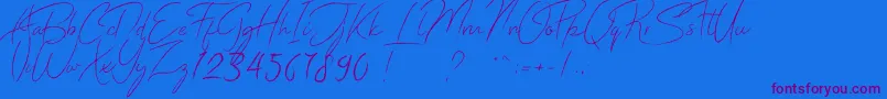 Donatella-Schriftart – Violette Schriften auf blauem Hintergrund