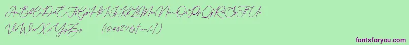 Donatellia Demo-Schriftart – Violette Schriften auf grünem Hintergrund