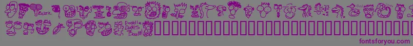 DOODDD  -fontti – violetit fontit harmaalla taustalla