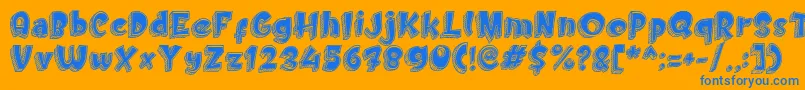 Doodletoon fill-Schriftart – Blaue Schriften auf orangefarbenem Hintergrund