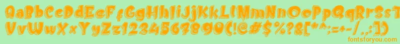 フォントDoodletoon fill – オレンジの文字が緑の背景にあります。