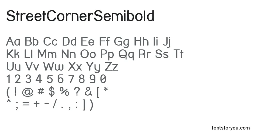 Czcionka StreetCornerSemibold – alfabet, cyfry, specjalne znaki