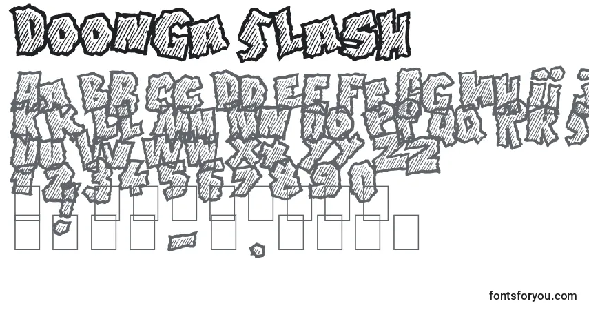 Czcionka Doonga Slash – alfabet, cyfry, specjalne znaki