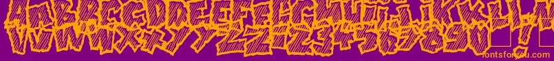 Weitere Informationen zur Doonga Slash-Schriftart Doonga Slash-Schriftart – Orangefarbene Schriften auf violettem Hintergrund