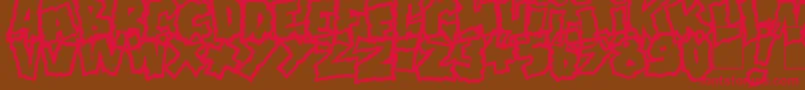 フォントDoonga – 赤い文字が茶色の背景にあります。