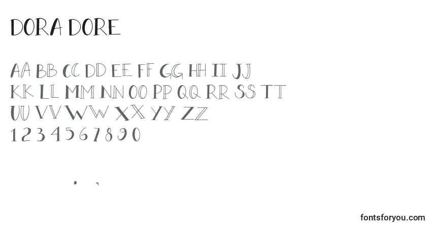 Czcionka DORA DORE – alfabet, cyfry, specjalne znaki
