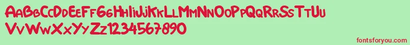 Doraemon-Schriftart – Rote Schriften auf grünem Hintergrund