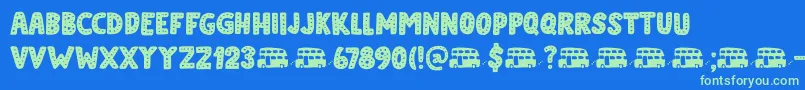 Doubledecker Dots DEMO-Schriftart – Grüne Schriften auf blauem Hintergrund