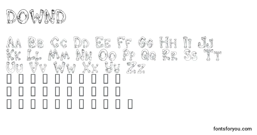 Fuente DOWND    - alfabeto, números, caracteres especiales
