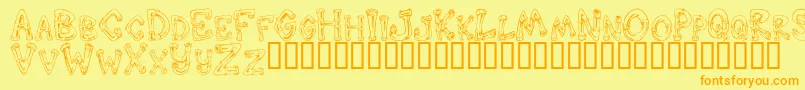 DOWND   -fontti – oranssit fontit keltaisella taustalla