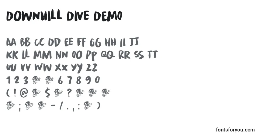 Downhill Dive DEMO-fontti – aakkoset, numerot, erikoismerkit