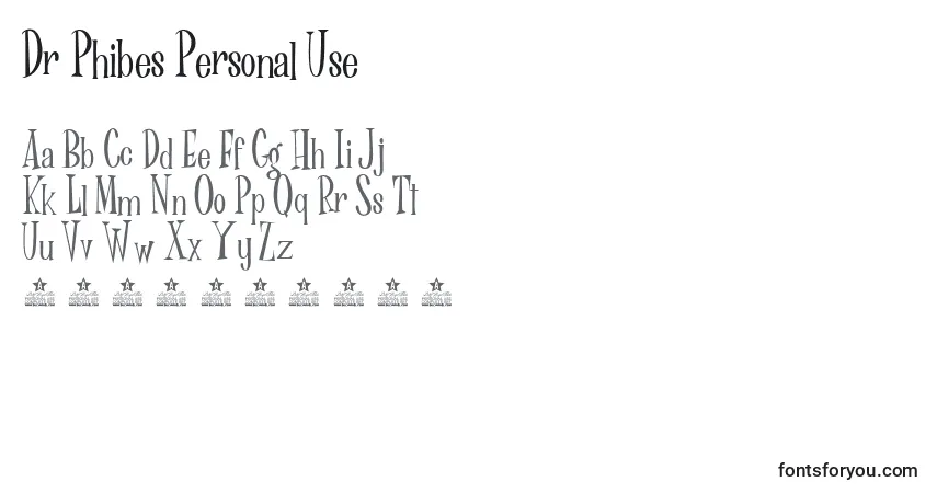 Шрифт Dr Phibes Personal Use – алфавит, цифры, специальные символы