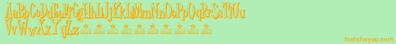 Weitere Informationen zur Dr Phibes shadow Personal Use-Schriftart Dr Phibes shadow Personal Use-Schriftart – Orangefarbene Schriften auf grünem Hintergrund