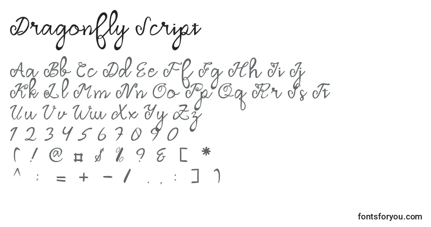 Dragonfly Script-fontti – aakkoset, numerot, erikoismerkit